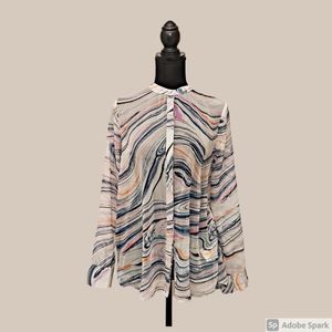 Halston silk sheer marbled blouse size XS